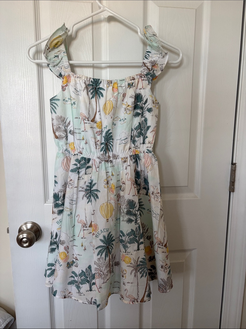 Janie and Jack White Tropical Palm & Flamingo Sundress Size 8